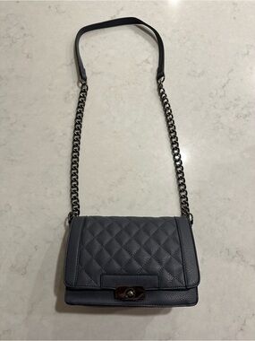 Justfab Quilted Faux Leather Chain Shoulder Boy Bag Slate Gray Blue